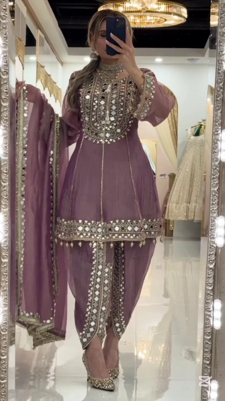 Short Kurta With Straight Cut Pants And Elegant Sheer Dupatta