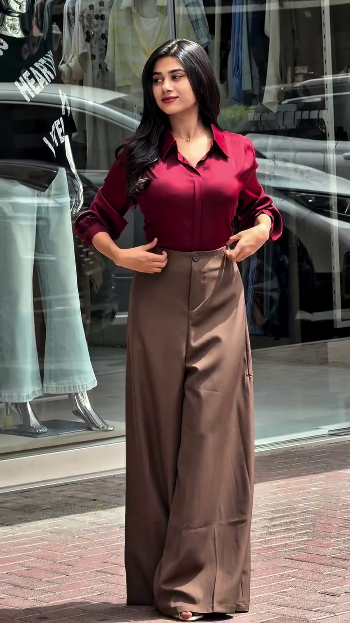 🖤✨ Midnight Elegance Shirt & Luxe Beige Palazzo Set – Timeless Chic Statement 🤍🌟