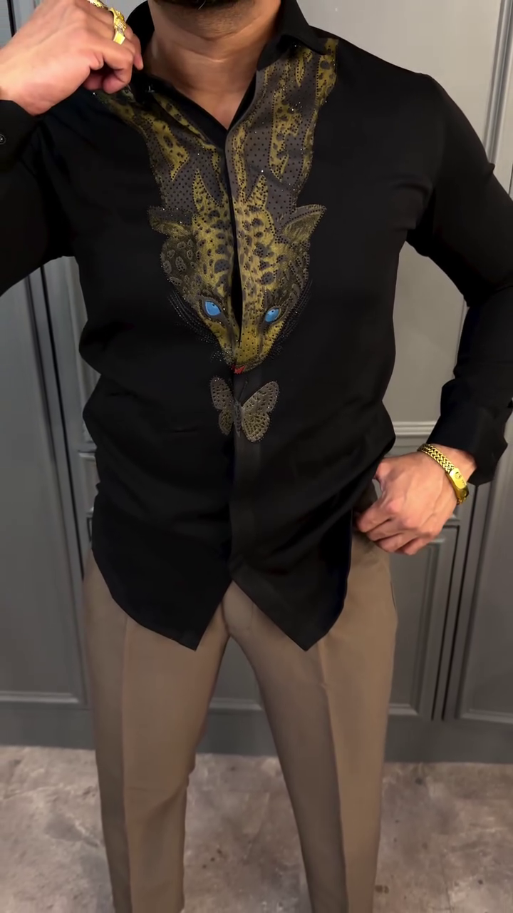 🖤🔥 Midnight Luxe Dragon Embroidered Slim Fit Shirt – Elite Statement Wear 🐉✨