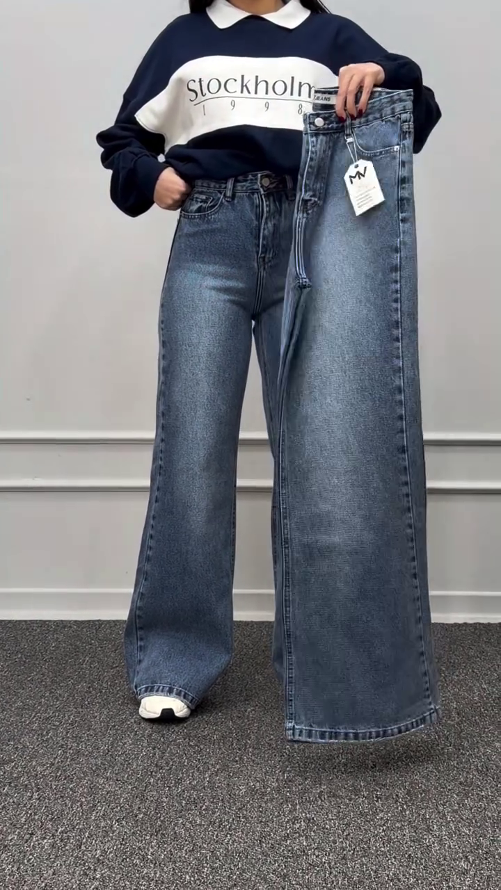 Vintage Fade High-Waist Wide Leg Denim Jeans – Effortless Street Style Blue Wash 👖✨