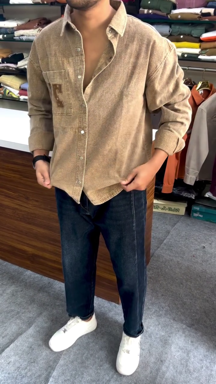 Urban Texture Corduroy Shirt with Classic Denim Combo – Smart Casual Everyday Style 🤎👖✨