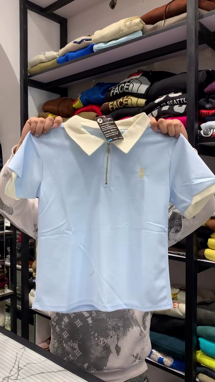 Sky Breeze Zip Polo T-Shirt – Minimal Luxe Everyday Comfort 💙✨👕