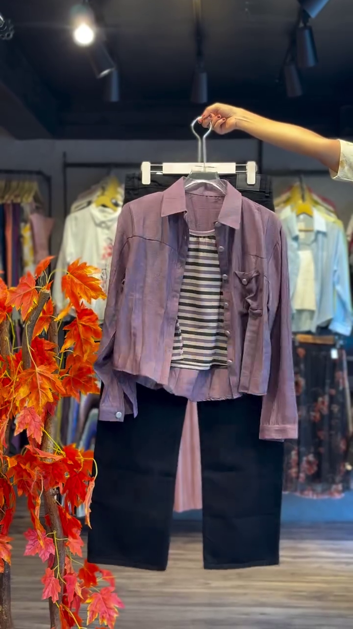 💜 Chic Layered Lavender Shirt Co-Ord with Striped Inner & Classic Black Shorts 🌟