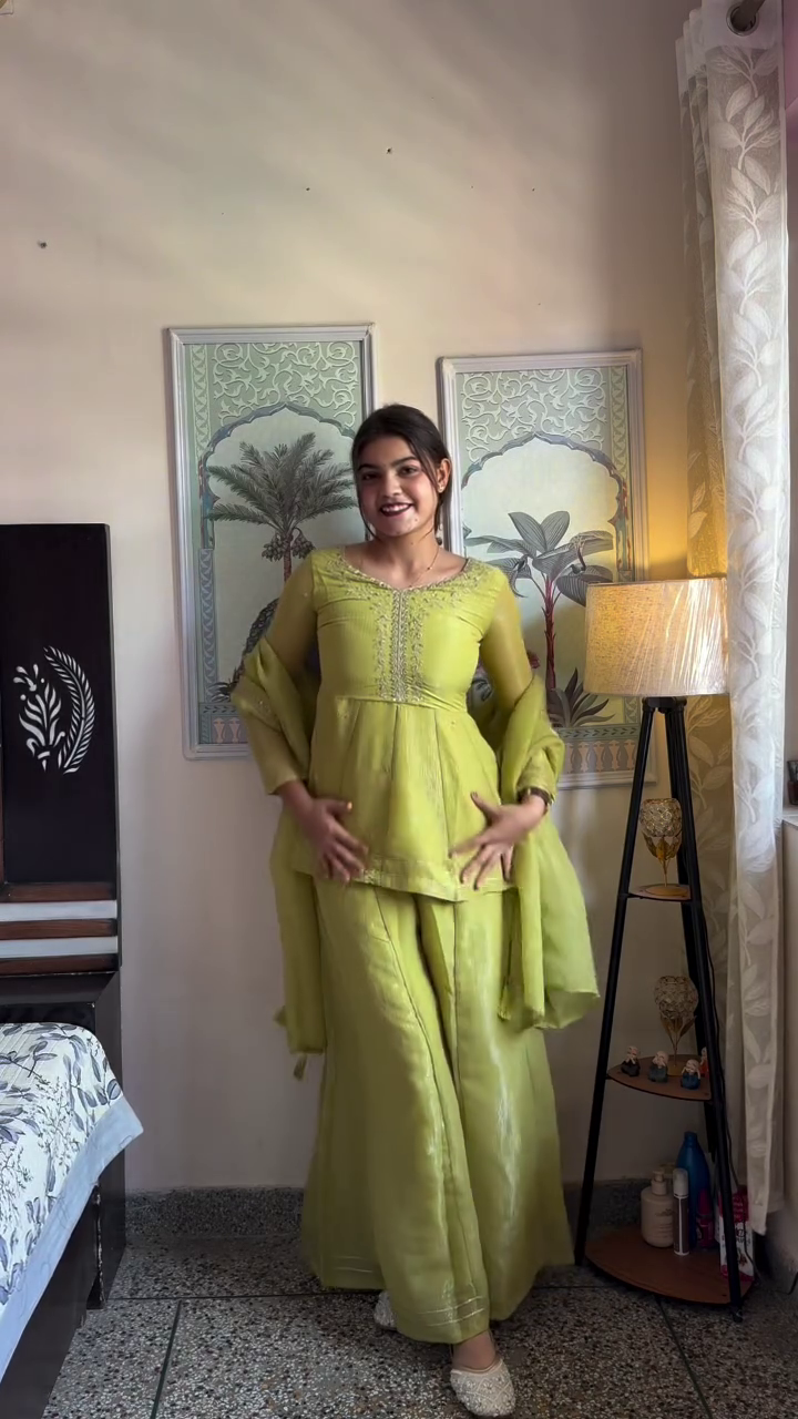 💚 Graceful Lime Green Embroidered Kurta Palazzo Set with Dupatta – Ethnic Elegance Redefined ✨🌿