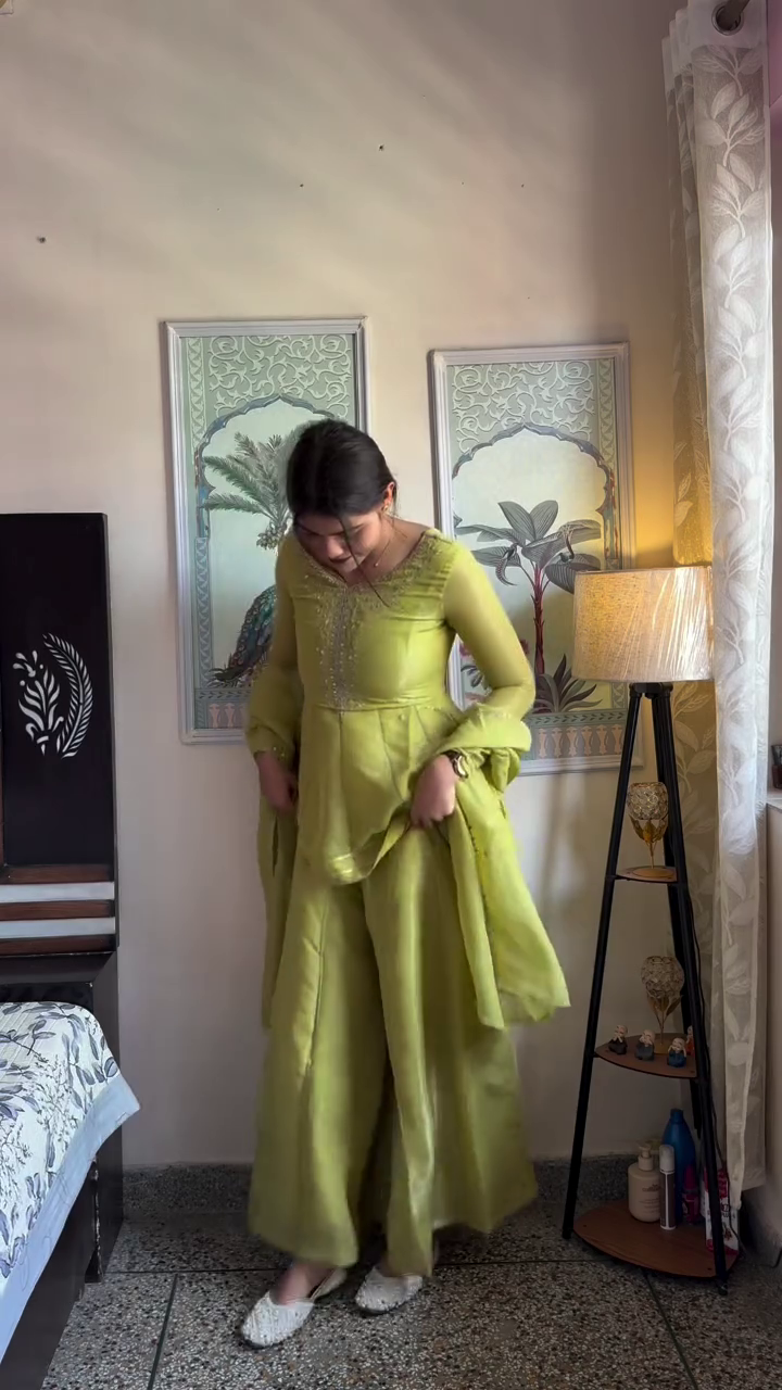💚 Graceful Lime Green Embroidered Kurta Palazzo Set with Dupatta – Ethnic Elegance Redefined ✨🌿