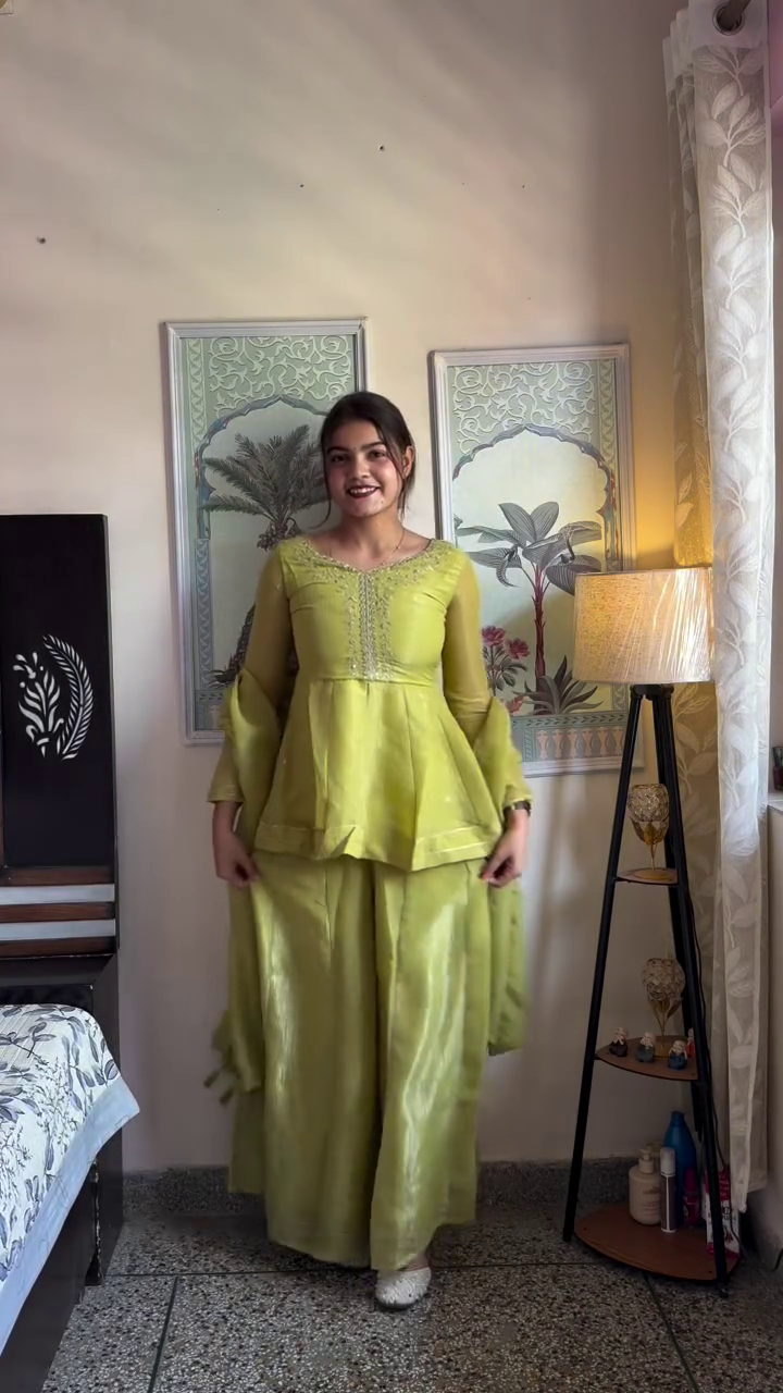💚 Graceful Lime Green Embroidered Kurta Palazzo Set with Dupatta – Ethnic Elegance Redefined ✨🌿