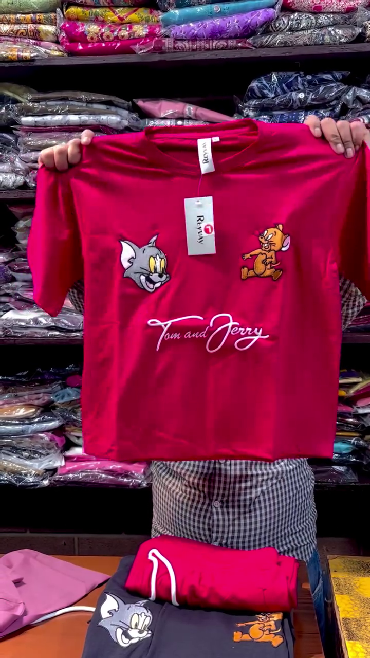 💖 Cute Tom & Jerry Pink Co-Ord Set – Fun Cartoon Lounge Wear Combo 🐭🐱✨