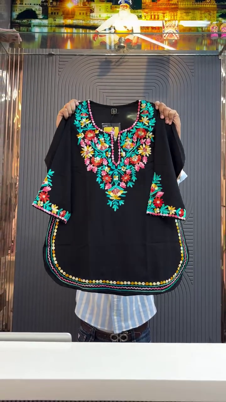 🌺 Noor Heritage Bloom – Black Floral Embroidered Ethnic Kurti Top ✨🖤