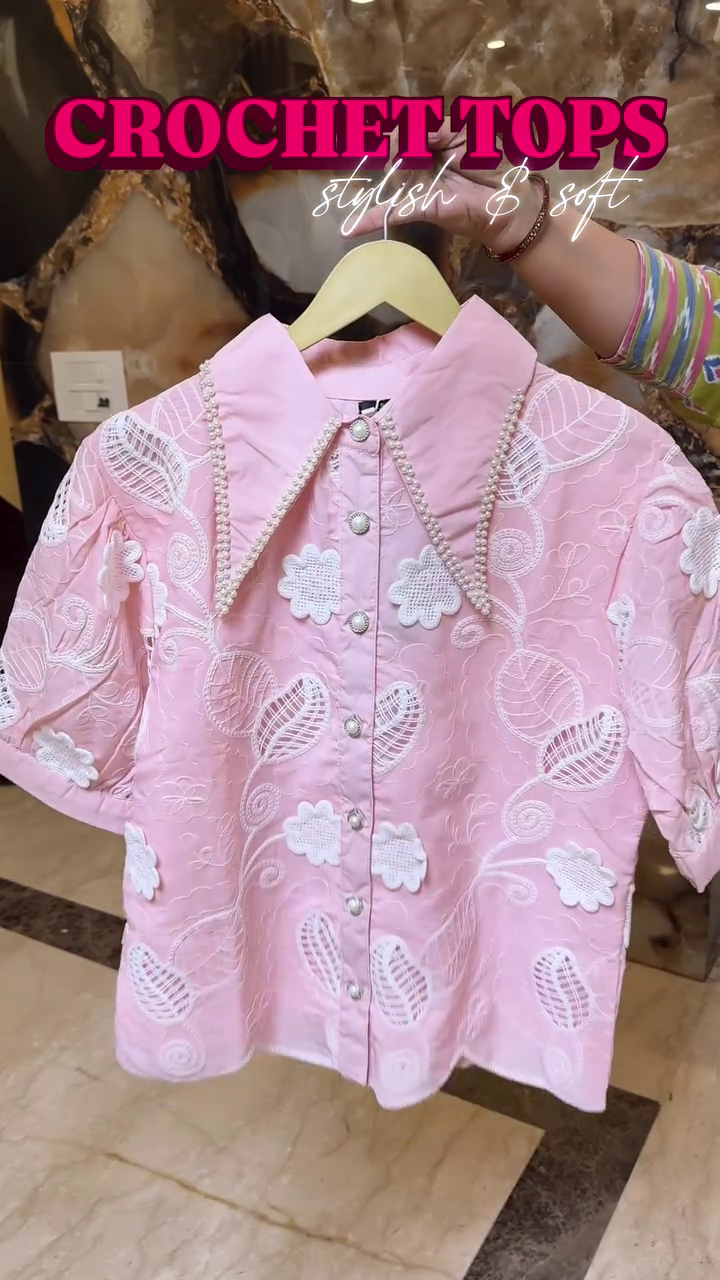 🌸 Luxe Bloom Crochet Embroidered Shirt 🌸