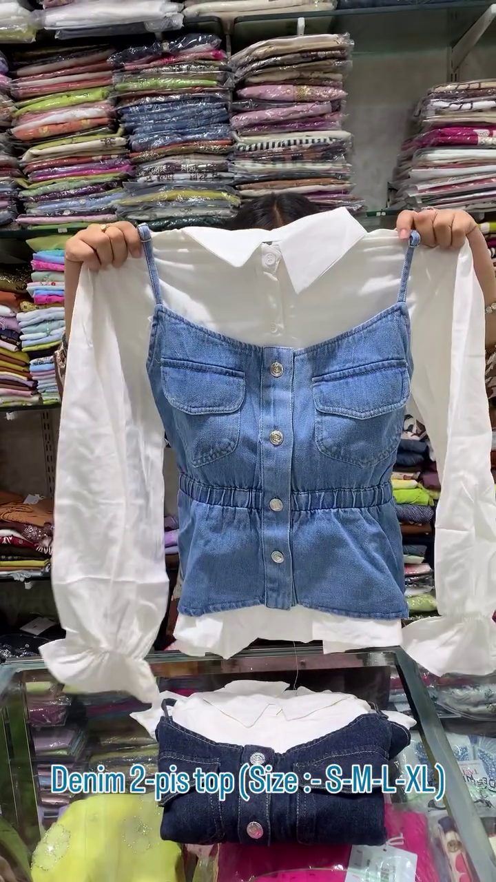 💙 Urban Chic Denim Layered Top Collection – Trendy 2-Piece Fashion Statement ✨👖