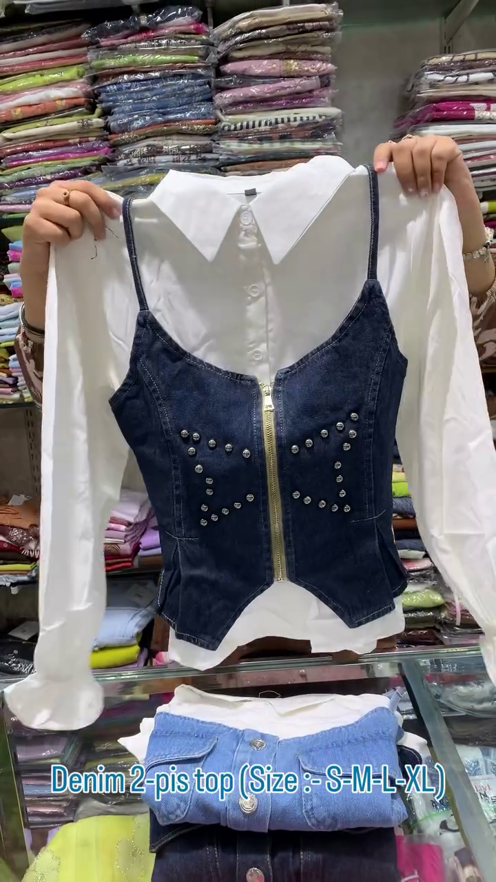 💙 Urban Chic Denim Layered Top Collection – Trendy 2-Piece Fashion Statement ✨👖