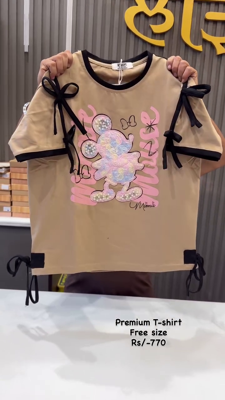 🎀 Premium Pastel Pink Ribbon Accent Casual Graphic Fashion Top 🎀