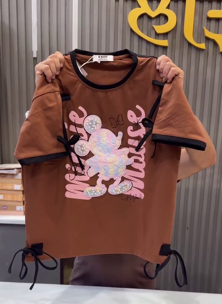 🎀 Premium Pastel Pink Ribbon Accent Casual Graphic Fashion Top 🎀