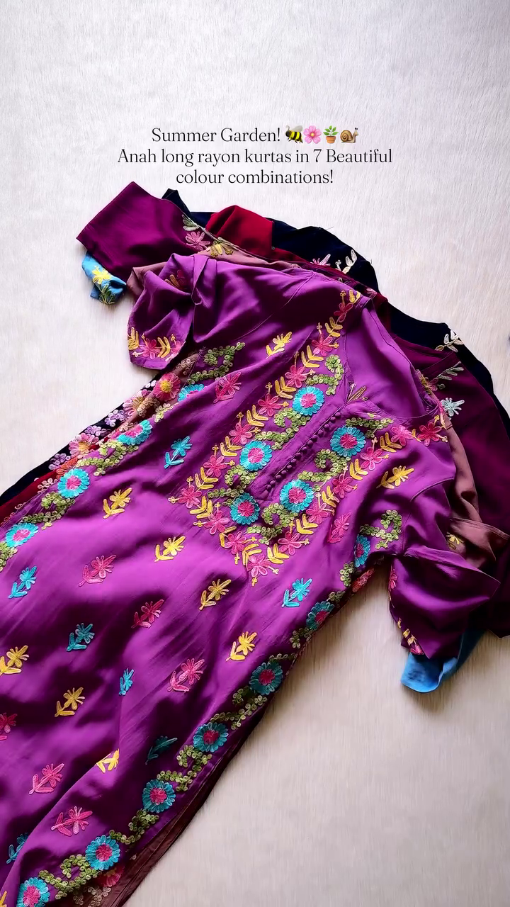 🌼Premium Summer Garden Floral Embroidered Long Rayon Kurta for Elegant Everyday & Festive Styling 🌼
