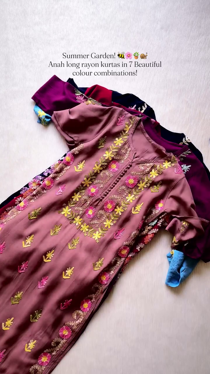 🌼Premium Summer Garden Floral Embroidered Long Rayon Kurta for Elegant Everyday & Festive Styling 🌼