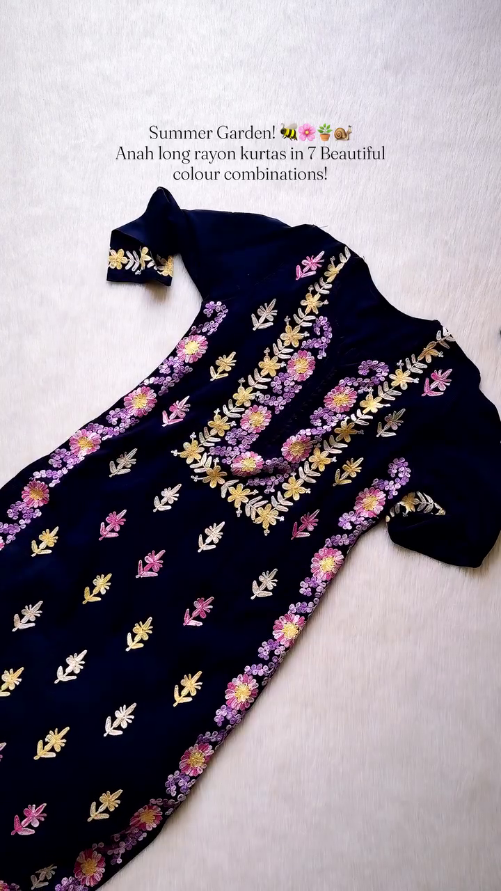 🌼Premium Summer Garden Floral Embroidered Long Rayon Kurta for Elegant Everyday & Festive Styling 🌼