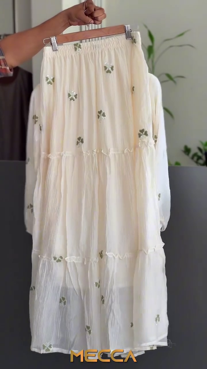 🤍 Premium Butterfly Embroidered Layered Three-Piece Modest Co-Ord Set with Textured Overlay Jacket, Inner Top & Matching Skirt 🤍🦋✨