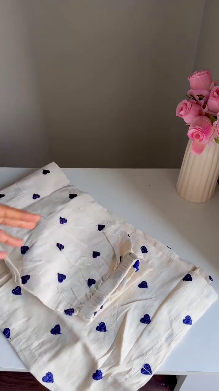 💕 Product 2: Cute Heart Embroidered Premium Cotton Three-Piece Lounge & Casual Wear Set 💕🤍✨