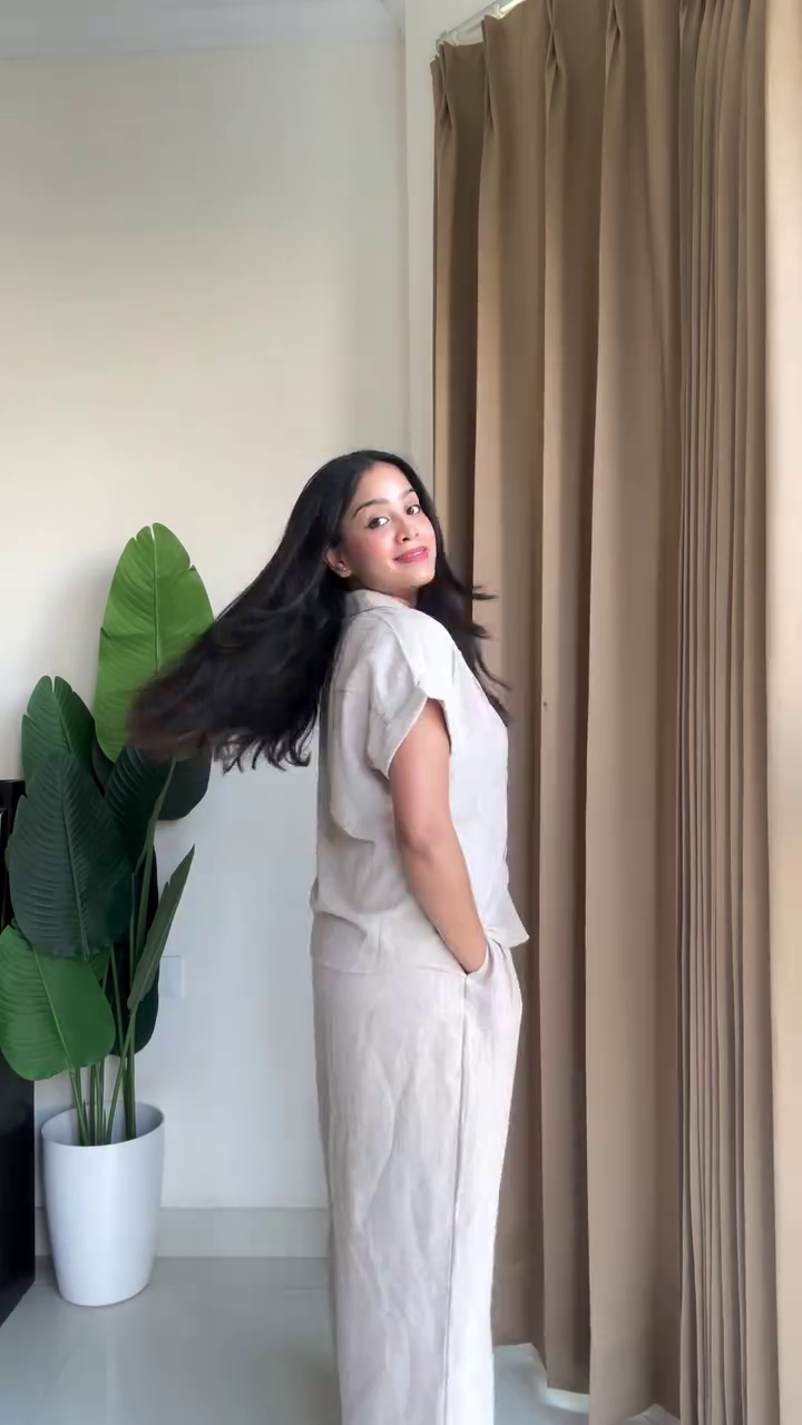 🤍✨ Premium Women's Minimalist Linen Blend Co-Ord Set | Double Breasted Short Sleeve Top with Wide Leg Palazzo Pants | Casual Office & Vacation Outfitasual Beach & Festive Wear