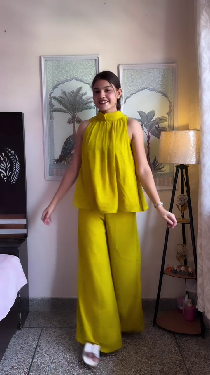 💛🌼 Elegant Sleeveless High Neck Co-Ord Set for Women | Flowy Top with Wide Leg Palazzo Pants | Casual, Vacation & Party Wear Outfit