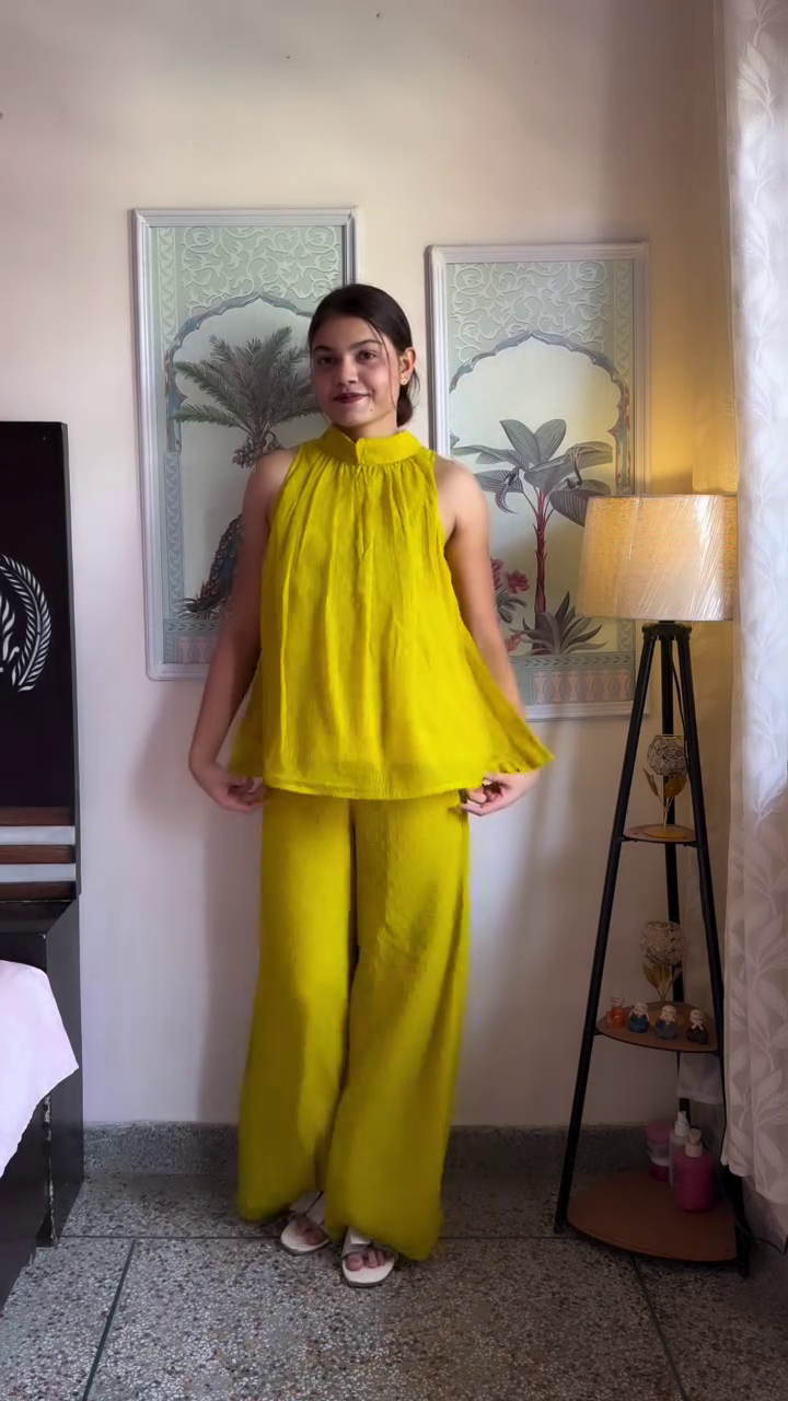 💛🌼 Elegant Sleeveless High Neck Co-Ord Set for Women | Flowy Top with Wide Leg Palazzo Pants | Casual, Vacation & Party Wear Outfit