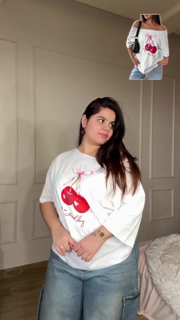 🍒✨  Cute Oversized Cherry Graphic Casual T-Shirt for Women ✨🍒