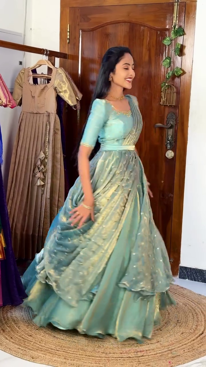 🧡✨ Royal Festive Designer Flared Gown with Elegant Embroidered Bodice for Women ✨🧡