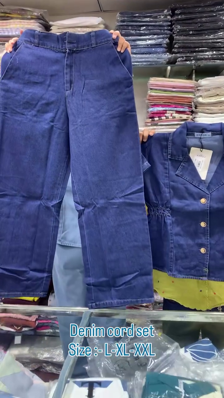 👖💙 Premium Indigo Denim Co-Ord Set for Women – Trendy Button-Down Denim Shirt & Wide-Leg Pants Outfit with Chic Casual Style 💙👖