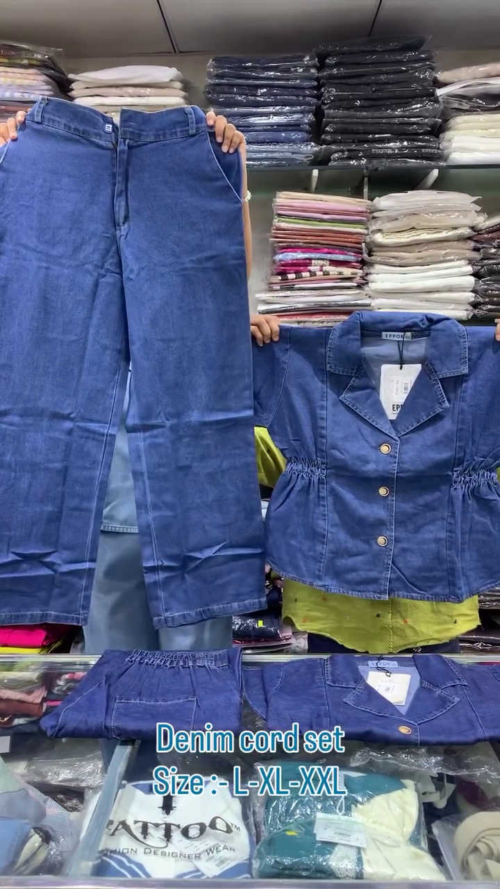 👖💙 Premium Indigo Denim Co-Ord Set for Women – Trendy Button-Down Denim Shirt & Wide-Leg Pants Outfit with Chic Casual Style 💙👖