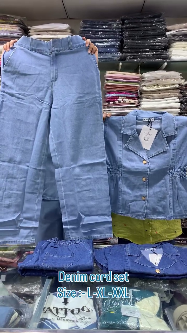 👖💙 Premium Indigo Denim Co-Ord Set for Women – Trendy Button-Down Denim Shirt & Wide-Leg Pants Outfit with Chic Casual Style 💙👖