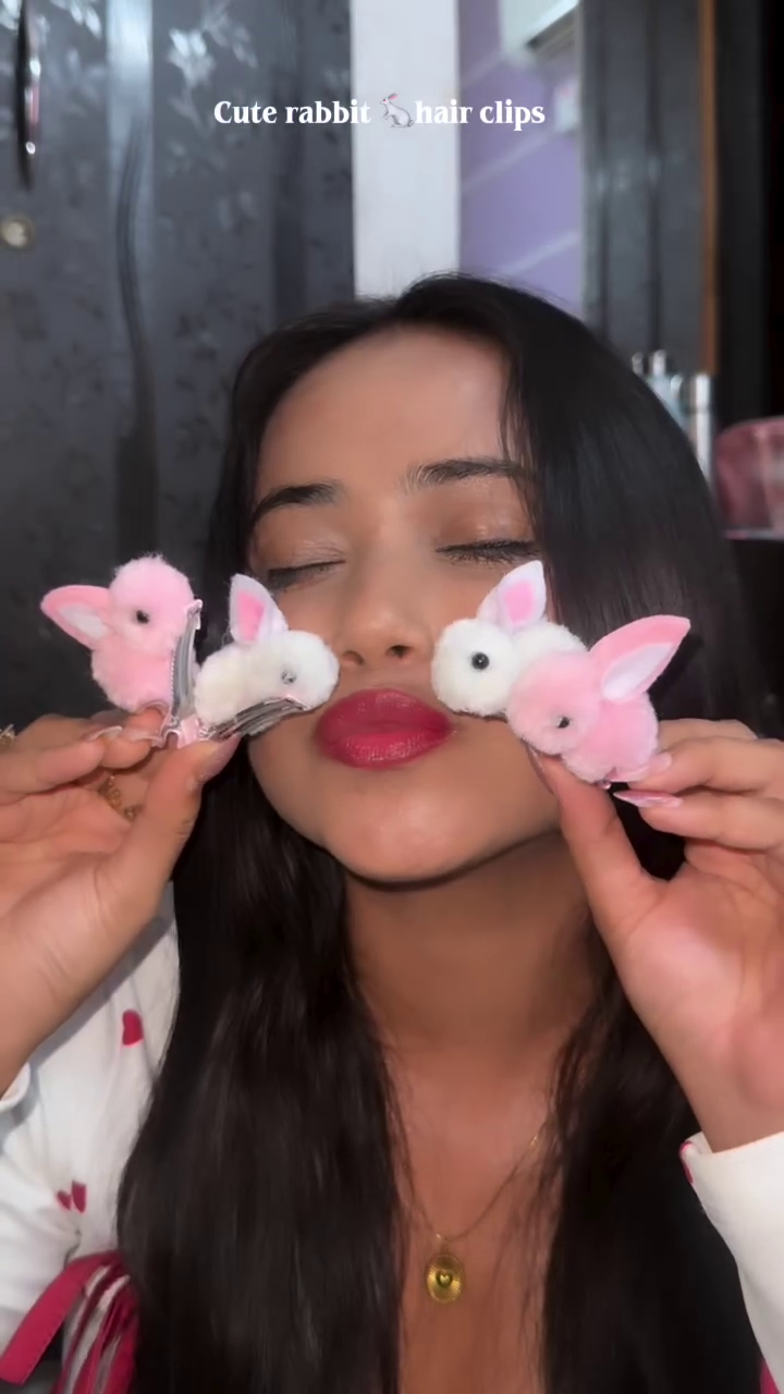🐰 Adorable Fluffy Bunny Hair Clip Set for Girls & Women – Soft Plush Cute Rabbit Hair Accessories with Secure Grip ✨🎀