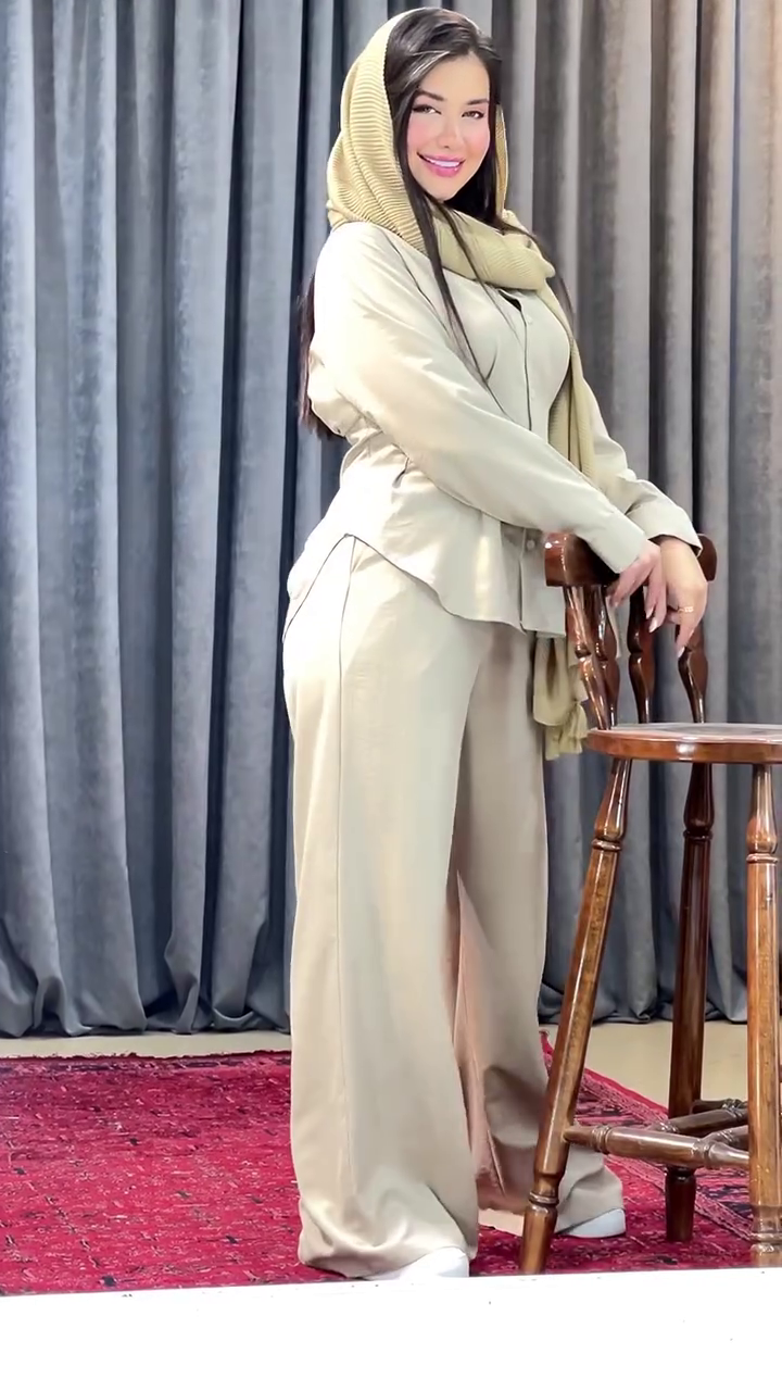 🤎Elegant Modest Two-Piece Casual Co-Ord Set for Women – Premium Relaxed Fit Button Shirt with Wide Leg Palazzo Pants ✨🌿