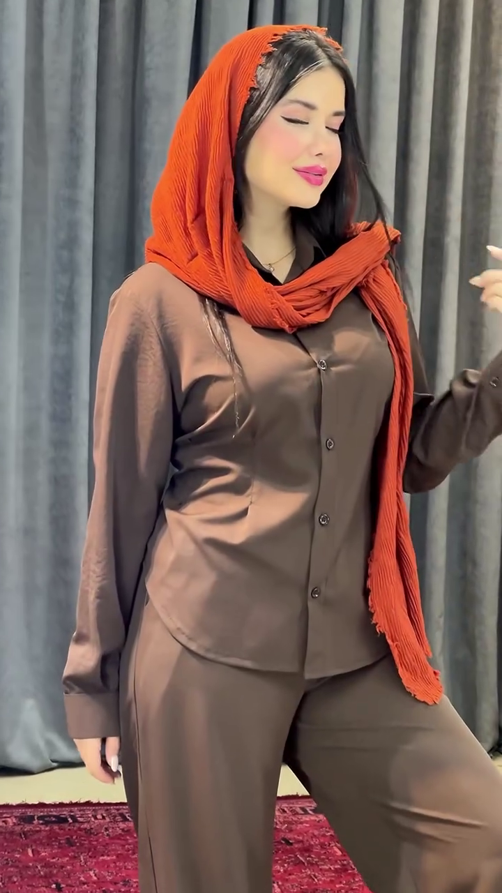 🤎Elegant Modest Two-Piece Casual Co-Ord Set for Women – Premium Relaxed Fit Button Shirt with Wide Leg Palazzo Pants ✨🌿