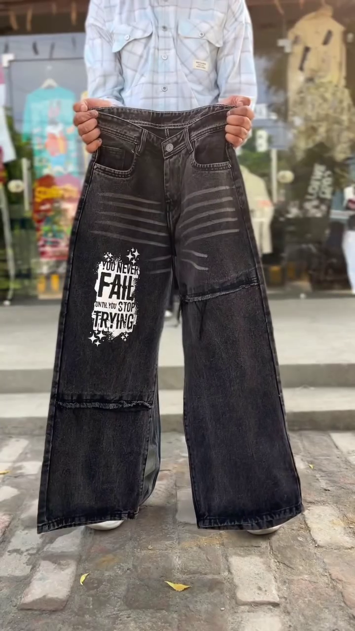 👖 Trendy High-Waist Distressed Wide Leg Denim Jeans for Women – Relaxed Fit Premium Street Style Pants ✨💙