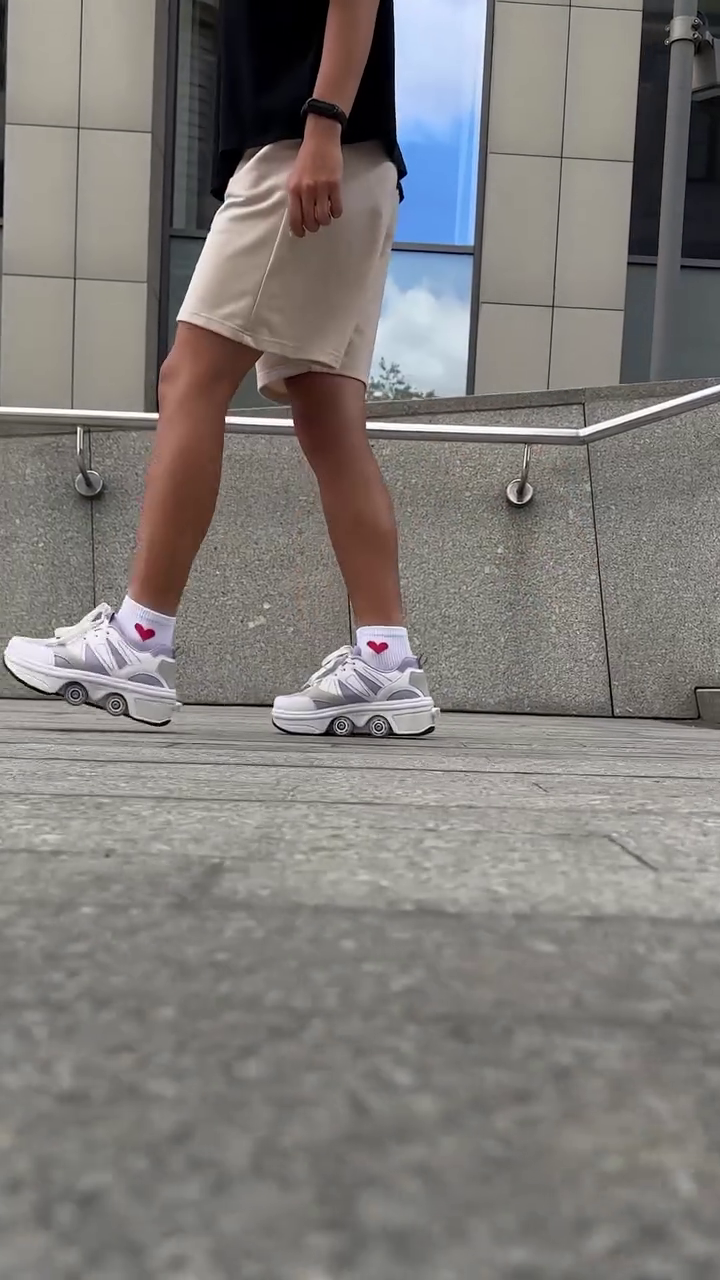 👟✨ Premium Convertible Roller Wheel Sneakers for Men & Women – Stylish Multi-Mode Glide Walking Sports Shoes 🛼🤍