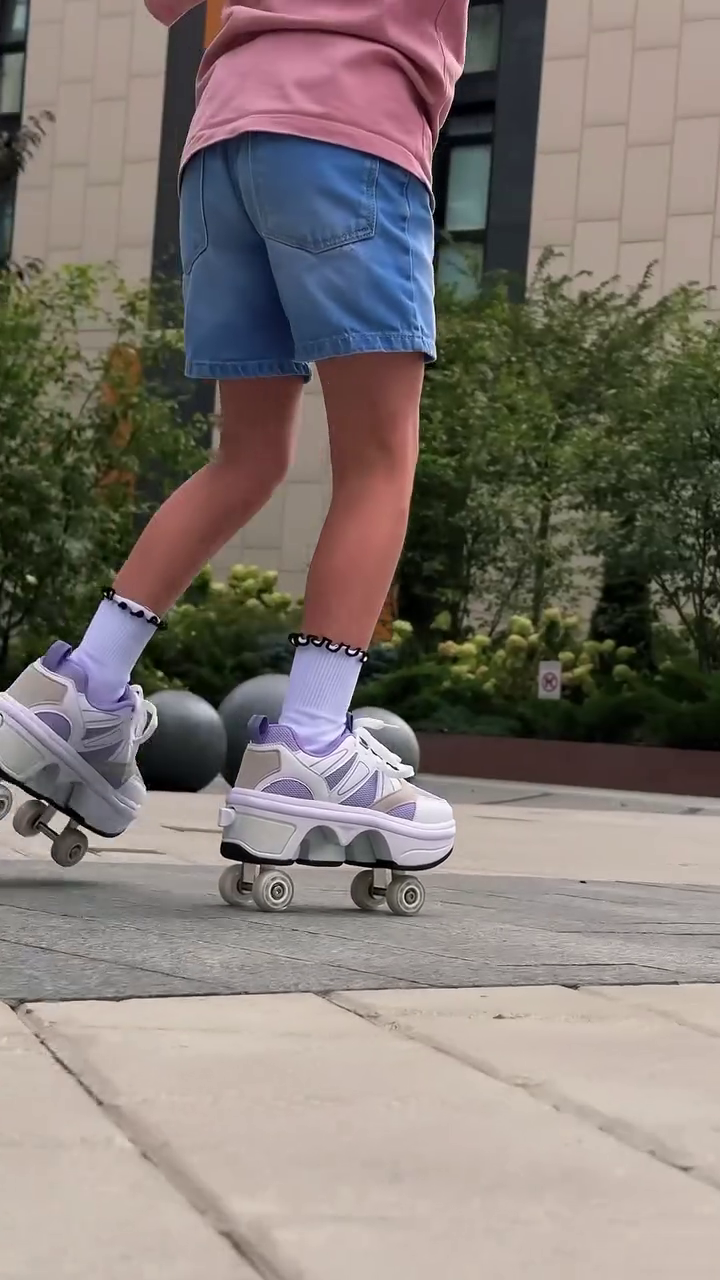 👟✨ Premium Convertible Roller Wheel Sneakers for Men & Women – Stylish Multi-Mode Glide Walking Sports Shoes 🛼🤍