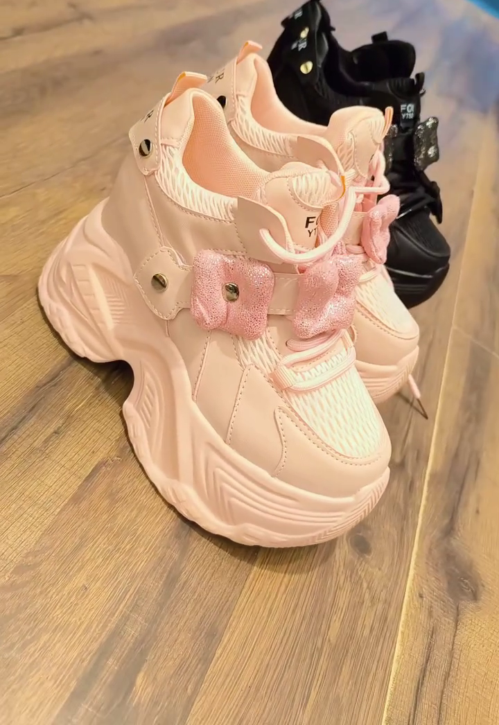 🎀 Premium Chunky Platform Fashion Sneakers for Women & Girls – Stylish Bow Accent Casual Shoes with Lightweight Comfort and Trendy Street Style Design 🎀