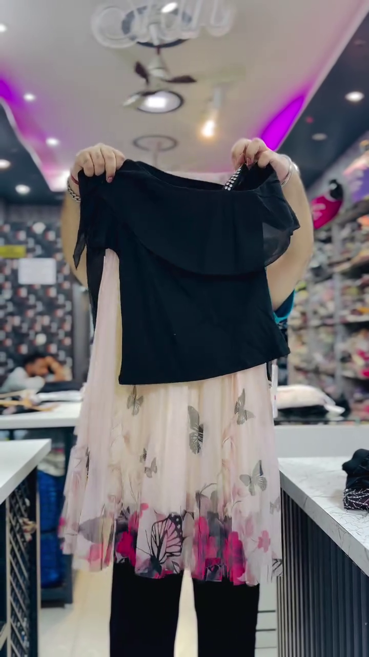 🖤 Elegant Off-Shoulder Black Top with Floral Printed Flowy Mesh Skirt Co-Ord Set for Women | Premium Party & Special Occasion Outfit