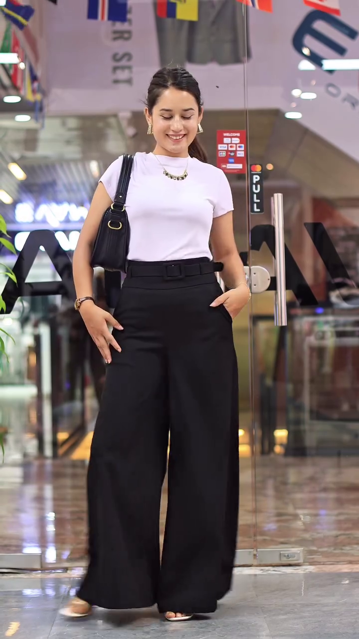 🤍 Elegant High-Waist Marble Print Wide-Leg Palazzo Pants for Women
