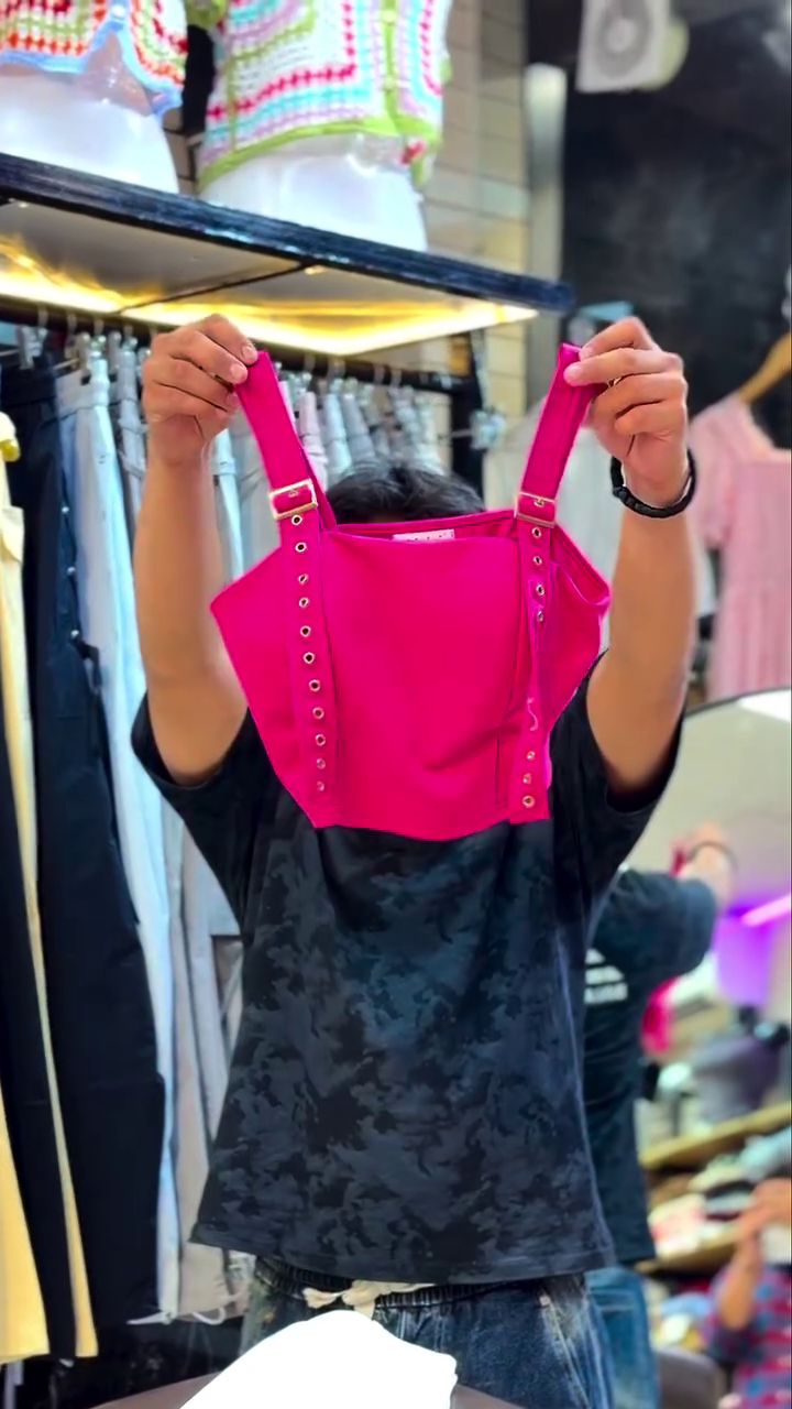 Women's Premium Hot Pink Buckle Strap Corset Crop Top – Elegant Sleeveless Structured Bustier Camisole for Party, Club, Casual & Trendy Streetwear