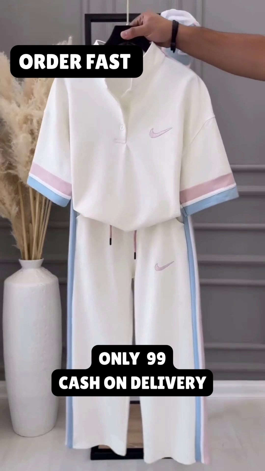 ✨ Premium Women's Pastel Contrast Co-Ord Set | Half Sleeve Polo Collar T-Shirt & Wide Leg Track Pants | Casual Lounge Wear | Summer Fashion Outfit
