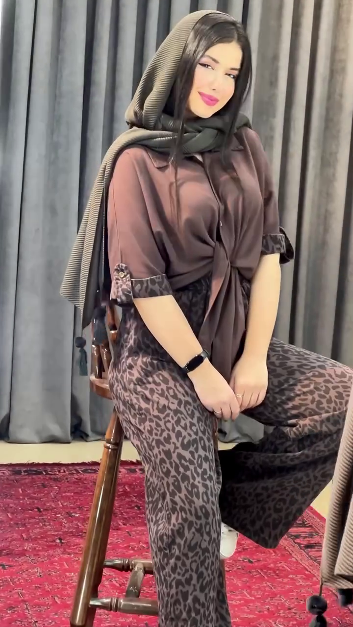🐆 Elegant Leopard Print Wide-Leg Trouser with Solid Tie-Front Shirt Co-Ord Set for Women | Chic Casual Fashion Outfit