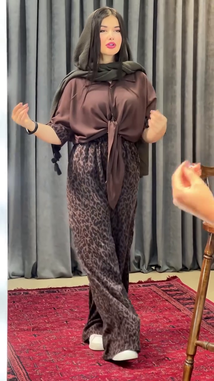 🐆 Elegant Leopard Print Wide-Leg Trouser with Solid Tie-Front Shirt Co-Ord Set for Women | Chic Casual Fashion Outfit