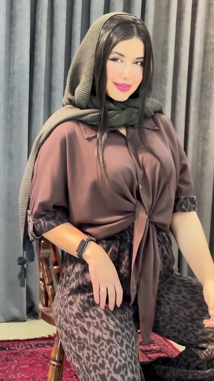 🐆 Elegant Leopard Print Wide-Leg Trouser with Solid Tie-Front Shirt Co-Ord Set for Women | Chic Casual Fashion Outfit