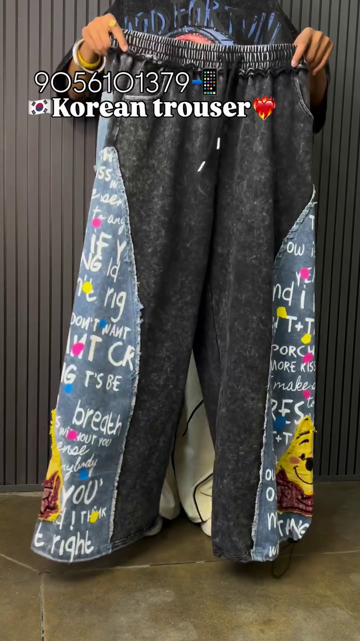 🖤 Premium Urban Street Style Printed Wide-Leg Korean Fashion Trousers for Men & Women | Relaxed Casual Graphic Pants