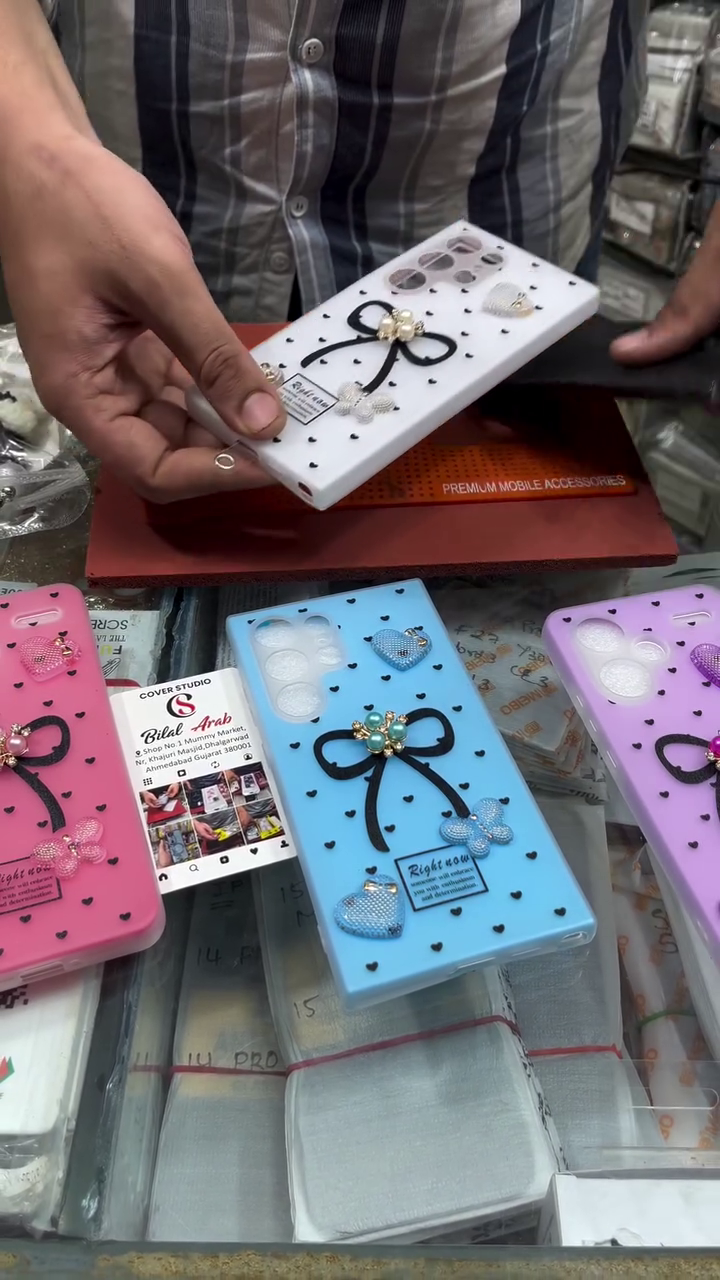 📱 Premium Luxury Decorative Protective Mobile Phone Back Cover with Cute 3D Bow & Heart Charm Design