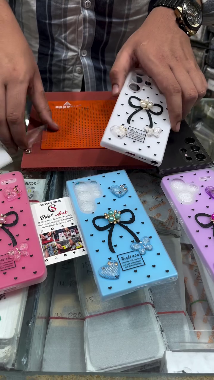 📱 Premium Luxury Decorative Protective Mobile Phone Back Cover with Cute 3D Bow & Heart Charm Design