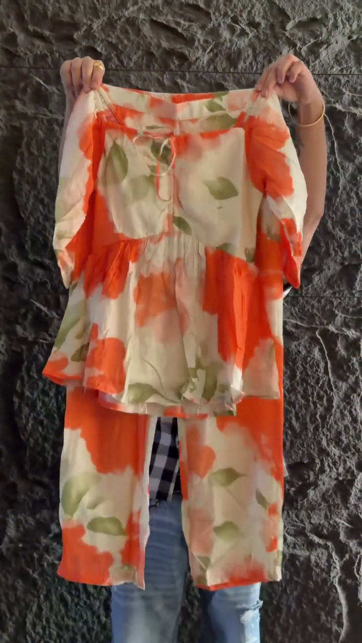 🍊 Premium Floral Printed Peplum Top with Matching Straight Pants Co-Ord Set | Elegant Casual, Vacation & Summer Wear Outfit
