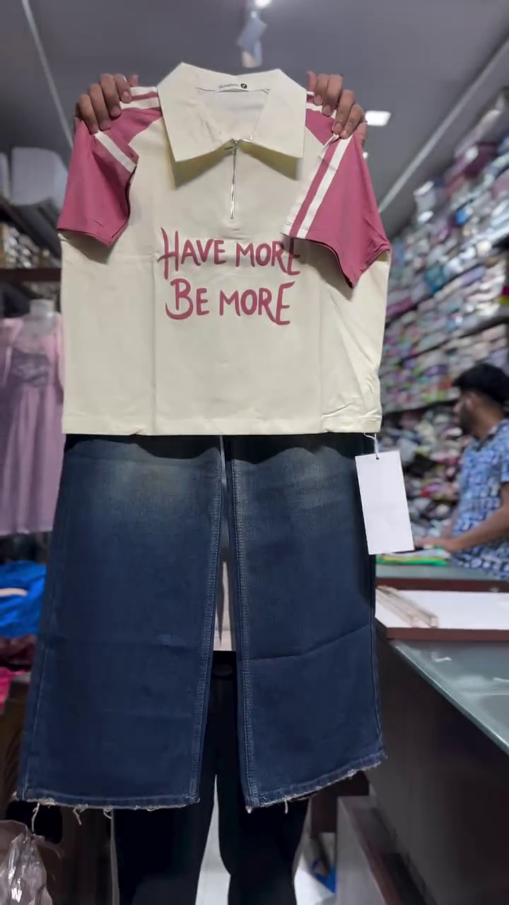👕 Premium Half-Zip Polo Collar Graphic T-Shirt with Wide-Leg Denim Jeans Co-Ord Set for Women | Casual Street Style Everyday Fashion Outfit