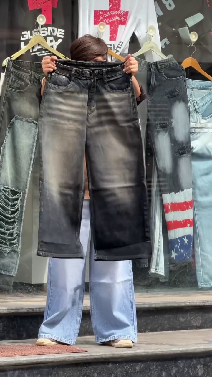 😎 Premium Boys' Colour Block Casual Cotton Shirt with Wide-Leg Denim Jeans | Trendy Smart Casual Outfit Set